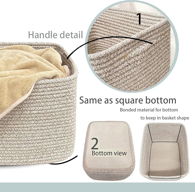 COMFY-HOMI Cotton Rope Woven Basket with Handles for Shelves,Toys,Book, Cloth Storage Baskets Bin for Organizing- 1 PCSToy Decorative Organizer for Living Room, Bathroom