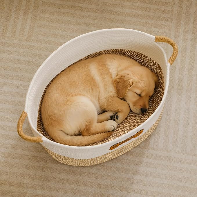 Large Dog Toy Basket Box Bin, Woven Storage Baskets for Dog Cat, Cotton Rope Toys Storage Basket for Dogs Cats Bed Toys Accessories Organizer With Handles for All Pets-Puppies to Large