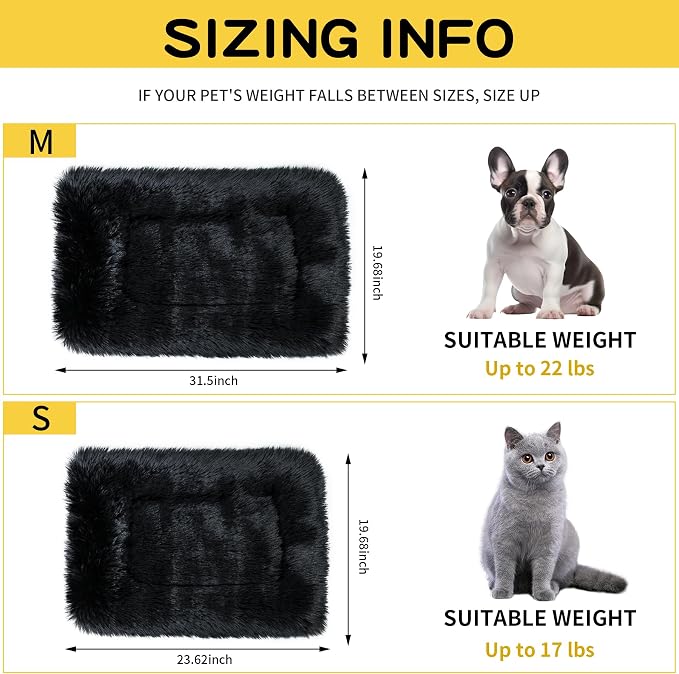 Fluffy Cat Bed Mat 19.6"x31.4" Furry Small Dog Cats Cushions for Indoor | Black Faux Fur Fuzzy Puppy Pads for Pet Sleep