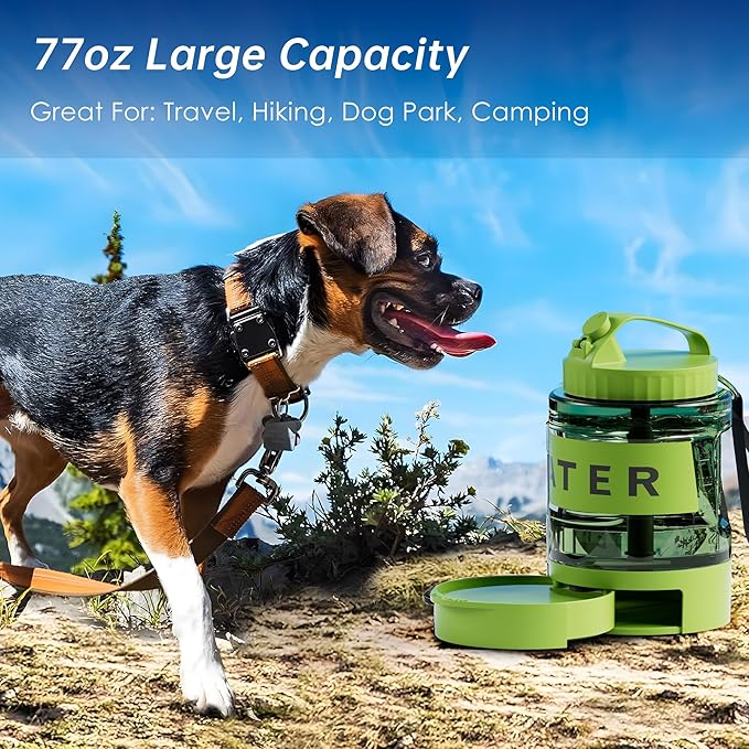 77oz Dog Water Dispenser, 2.2L Large Portable Dog Water Bottle with Pull-Out Drinking Bowl, BPA Free Leak-Proof Pet Travel Water Container for Camping, Hiking, Beach, Car Travel Essentials