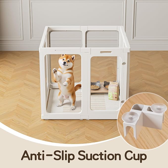 Jalove 30" H Clear Dog Playpen Acrylic Puppy Playpen Indoor, Easy Assemble Rabbit Ferret Pet Play Pen with Door, Plastic Dog Fence Kennel Whelping Cage Enclosure White 2PCS