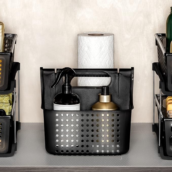 madesmart Small Soft Grip Under Sink Bathroom Storage, Multi-Purpose Home Organization, EPA Certified, Premium Antimicrobial Carbon (Pack of 2)
