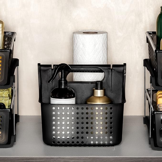 madesmart Shower Tote with Soft Grip Handle, Carbon | silicone handle, ventilated sides, portable carry, shampoo soap razors, dorm bathroom, woman owned