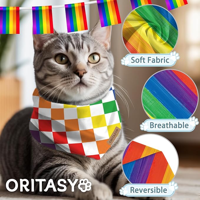 Pride Rainbow Dog Bandanas, 2-Pack Triangle Reversible LGBT Love Pet Scarves, Premium Fabric, LGBTQ Bandana for All Dogs (Large, Style 25-1)