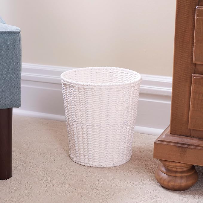 Household Essentials White Paper Rope Waste Basket Trash Bin for Bathroom, Bedroom, Office ML-7192