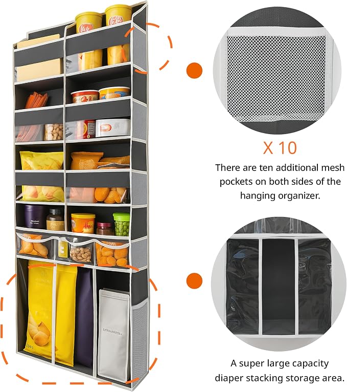 Extra Large Over The Door Organizer with Clear Pockets - 8 Compartments & XL Bottom Storage, Heavy-Duty Hanging Organizer for Bathroom, Bedroom, Closet (57 Inch Height).