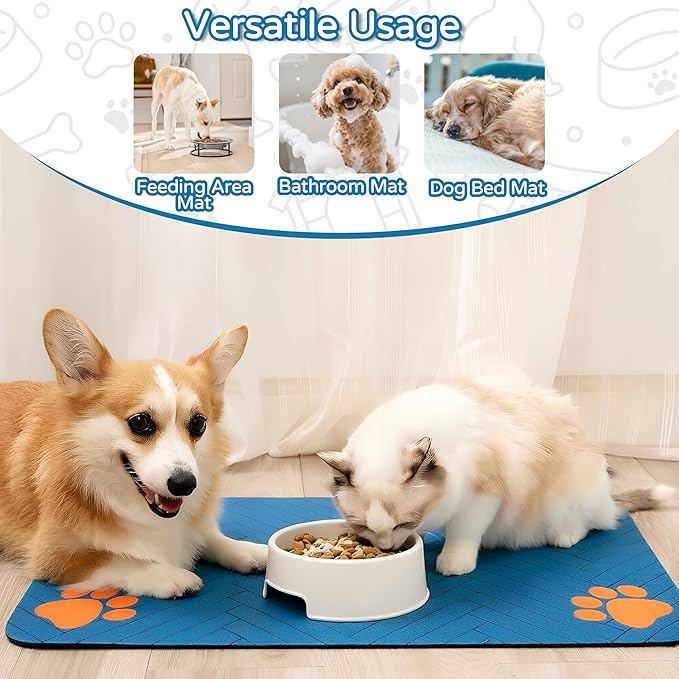 Pet Feeding Mat-Absorbent Dog Feeding Mat for Food and Water Bowl,No Stains Pet Placemat,Quick Drying Water Dispenser Mat for Dog and Cat,Easy to Clean Dog Accessories(S,Navyblue)