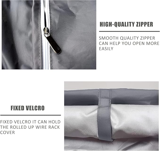 Wire Shelf Cover 36"x14"x54", Heavy Duty 600D Oxford Rack Cover with Zipper | Quick-access front opening, convenient side pockets, reinforced stitching, protective fabric design