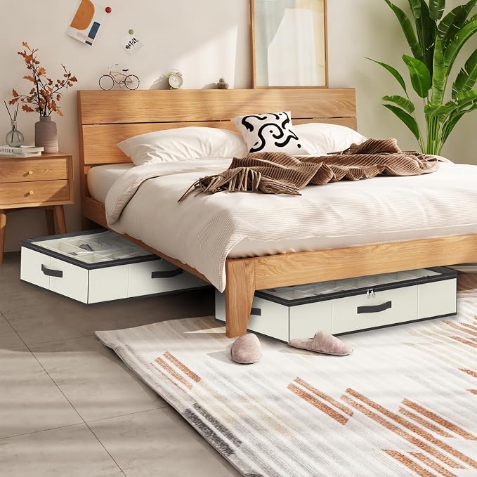 32 Pairs Shoe Organizer Under Bed, Sturdy Underbed Shoe Storage Boxes Bins, Organizador De Zapatos, Extra Large Zapateras Organizer, Beige, Set of 2