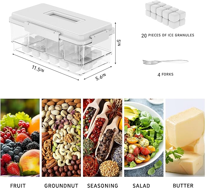 3Pack Ice Chilled Condiment Caddy with 4 Removable Containers Taco Ingredient Server with Lid Cooled Garnish Caddy Tray for Taco Mimosa Bar Sauce Fruits&Veggies Mix
