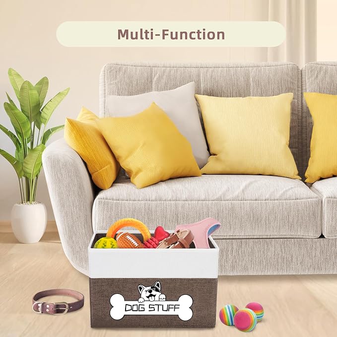 Collapsible Box, Dog Toy Basket, Storage Bin for Pet Accessories | Fabric Storage with Handle, Organizer for Living Room, Coffee