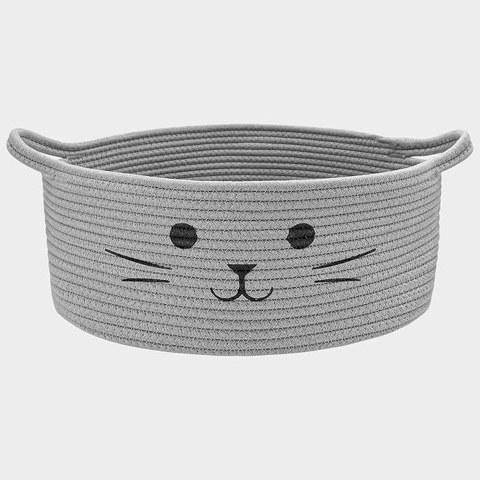 Large Cat Toy Basket, Gift Baskets Empty for Baby Shower,13" x 6" | Boo basket Cute Woven Rope Storage Basket for Home Decor, Baby Baskets for Nursery, Cat Pet toy box, Grey