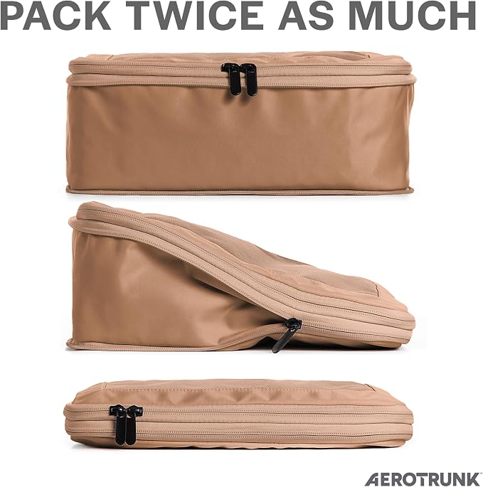 Compression Packing Cubes for Travel, 4-Pack, Mocha | Solves overpacking, 4-Piece set fits most carry-ons, 50% Space savings, Compression luggage organizer bags