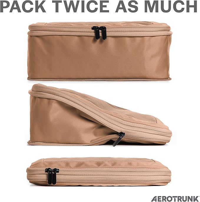 Compression Packing Cubes for Travel, 6-Pack, Mocha | Solves overpacking, 6-Piece set fits most suitcases, 50% Space savings, Compression luggage organizer bags