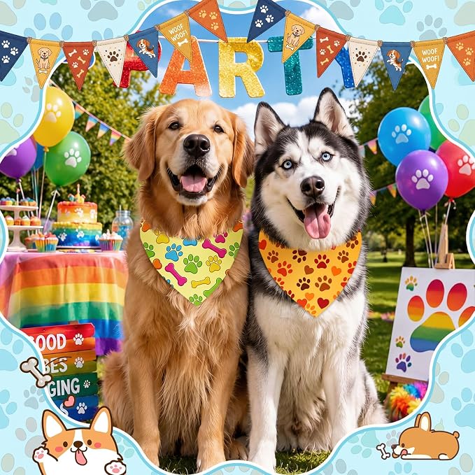 50 Pcs National Dog Day Dog Bandanas Bulk Pastel Paw Prints Pattern | Triangle Kerchief Bibs Scarf Set for Pets Birthday Party Costume Photo Props Accessories, 25 Styles, 31.5 x 21.7 x 21.7 Inch