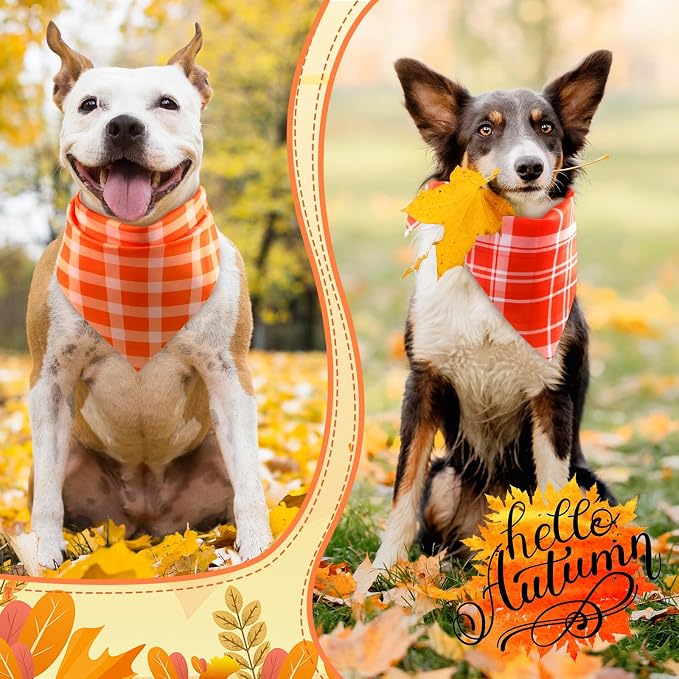 Abbylike 50 Pcs Fall Plaid Dog Bandanas Bulk, Autumn Gingham Pattern
