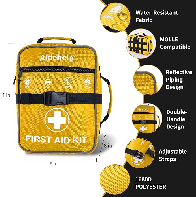 520 Pieces Premium First Aid Kit - Large Emergency Medical Kit for Survival, Car, Home, Travel, Camping, Backpack, Hiking, School (Yellow)