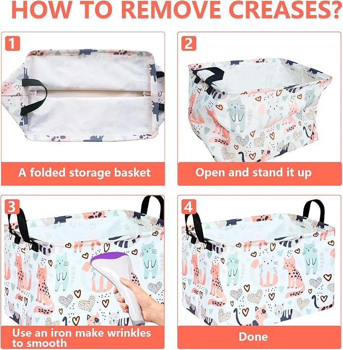 Kid Clothes Storage Basket Gift Shelf Basket Toy Storage Bin, Nursery Basket Organizer Box for With Handles for Room Deco Cat Pattern