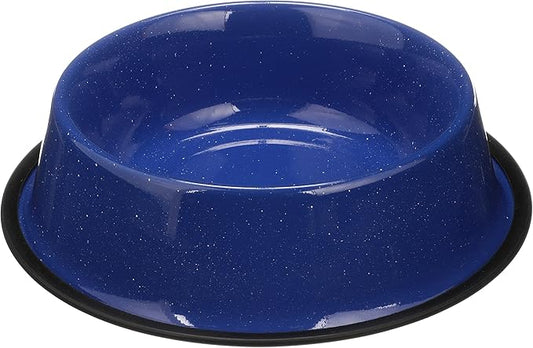 Neater Pet Brands - Outdoor Camping Style Pet Bowl - Enamel Ware Blue Black Granite Colors - Dog Cat No Tip Skid Bowls (64 oz, Blue)