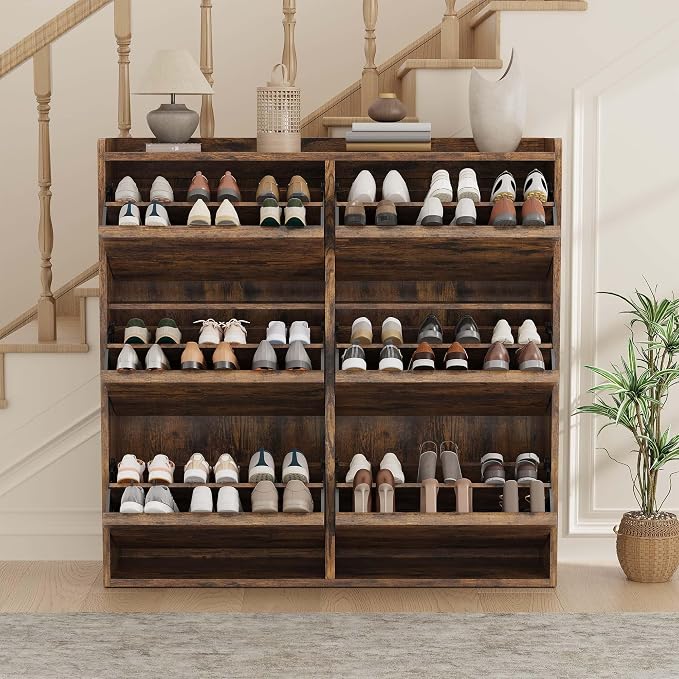 GarveeHome Shoe Cabinet with 6 Flip Drawers, Wooden Shoe Organizer Cabinet with Adjustable Shelf, Shoe Storage for Entryway, Hidden Shoe Cabinet for Hallway, Living Room, Rustic Brown