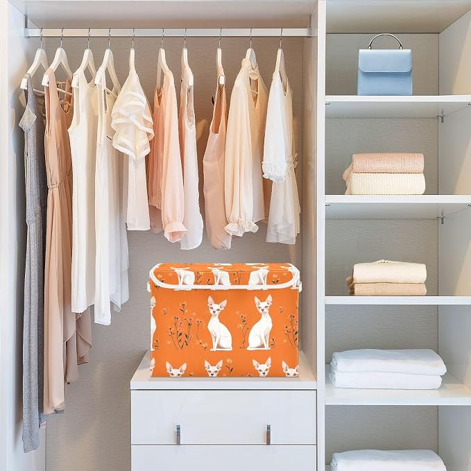 Beauty Sphynx Cats Orange Storage Bin Organizers And Storage With Lid for Shoe Shelves