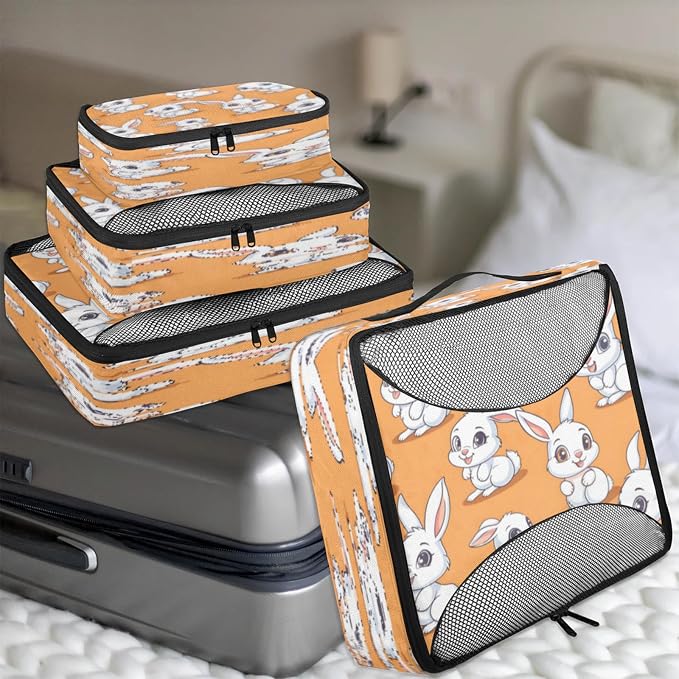 Packing Cubes for Travel, Bunny Rabbit Travel Luggage Packing Organizers for Women Men, Large Custom Toiletries Bag for Cosmetics Toiletries, Easter Bunny