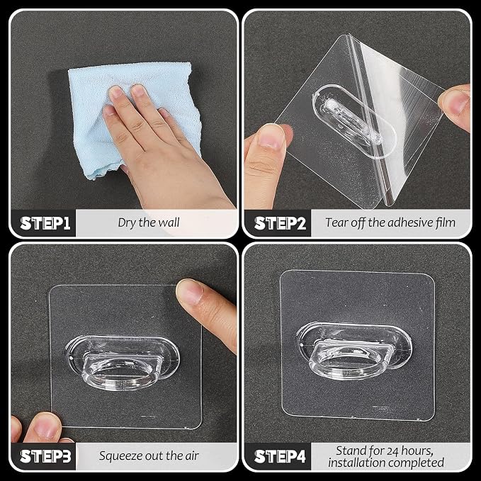 14 Pcs Adhesive Spray Bottle Holder Hooks, Clear Acrylic No Drill Wall Mount Hanger for Shower Curtain Rod Kitchen Bathroom Cleaning Bottle Storage Organizer