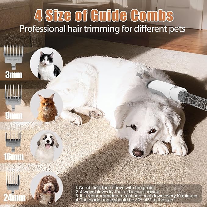 FIXR Dog Grooming Vacuum, Pet Grooming Kit with Dog Clippers, 2.5L Dust Cup 11000Pa Dogs Vacuum for Shedding Grooming, 5 Grooming Tools Home Cleaning in 1, Low Noise Pet Grooming Vacuum for Dogs