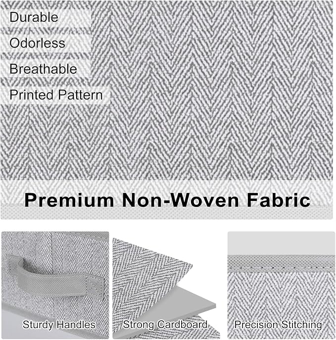 WUIKE 6-Pack Trapezoid Storage Bins, Foldable Storage Baskets for Clothes, Purse, Blanket, Herringbone Gray, Extra Large