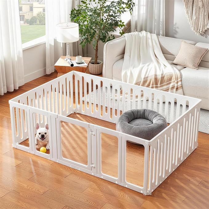 Acrylic Dog Playpen Indoor, Puppy Pens for Small Dogs & Puppies, 19 Panels | Easy Assemble, DIY Flexible Shape Dog Pen with Plastic Fence, Pet Exercise Pin for Small Animals, 24''Tall