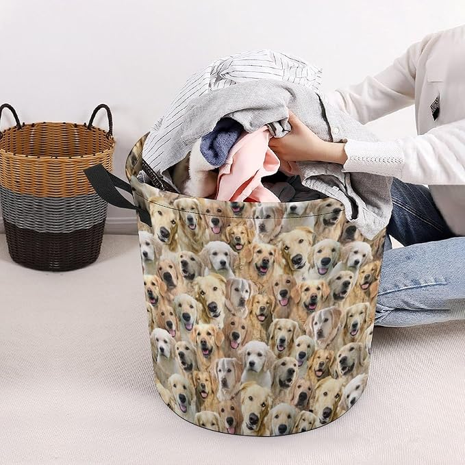 Golden Retriever Lover Gifts, Laundry Hamper With Handles for Dog Mom, Golden Retriever Laundry Basket, Waterproof Clothes Storage Bucket for Bedroom Bathroom