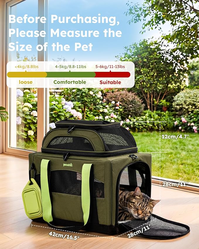 Pecute Cat Carrier,Top Expandable Dog Crate for Travel, Green