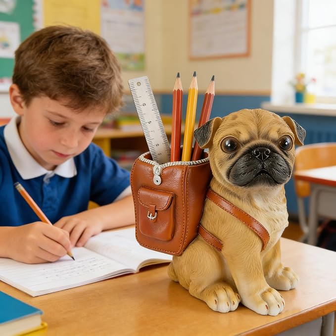 Funny Dog Pen Holder, Pencil Holder for Desk, Pug Gifts for Women Men, Cute Desk Pen Organizer for Home Office School Decoration
