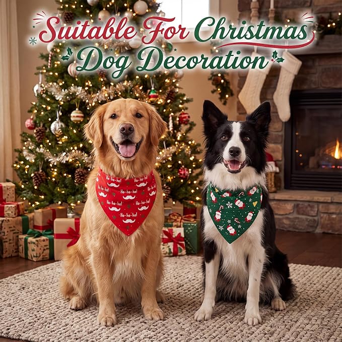 Sanwuta 60 Pcs Christmas Dog Bandanas Bulk Xmas Pet Bib Scarf, Santa Large | Adjustable Dog Bandanas, Triangle Scarf Holiday Pet Costume, Fits Small to Large Pet