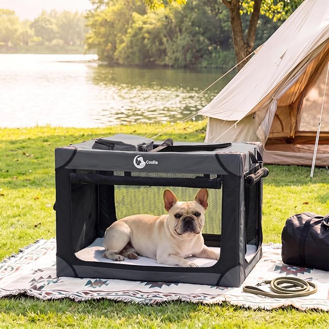 Portable Collapsible Soft Dog Crate for Small Dogs, 26in Black | Oxford Cloth Travel Camping dog kennel with 4 Mesh Windows & 2 Storage Pockets,for Indoor & Outdoor Use