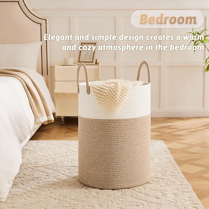 Artfeel Laundry Basket,Woven Cotton Rope Laundry Hamper,80L for Decorative Storage of Dirty Clothes,Toys and Blankets in Bathroom,Baby Room and Living Room