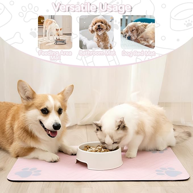 Pet Feeding Mat-Absorbent Dog Feeding Mat for Food and Water Bowl,No Stains Pet Placemat,Quick Drying Water Dispenser Mat for Dog and Cat,Easy to Clean Dog Accessories(M,Pink)