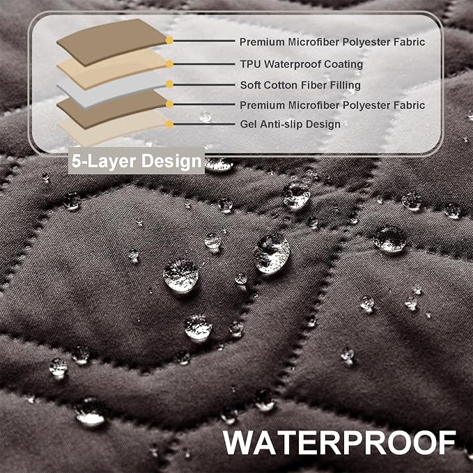 Recliner Armrest Cover with Headrest, Chair Armrest Slipcover with Side Pockets, Water-Resistant, Non Slip Furniture Protector for Pets (Chocolate,3 Seater 5PCS)
