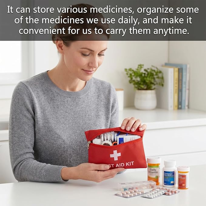 6 Pack Empty First Aid Kit Bag, Small First Aid Pouch Bulk, Water Resistant Travel Medical Organizer, Mini Emergency Supply Storage for Home, Car, Office, Camping, Outdoors (Red, 20x14cm, Bag Only)