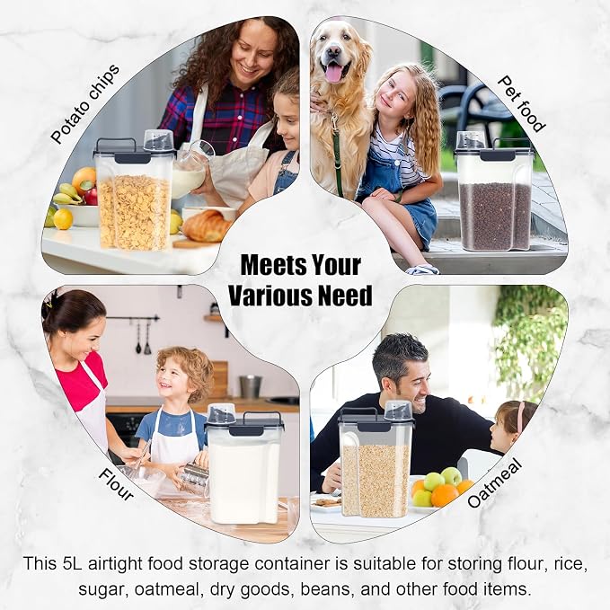 LEAWALK Airtight Rice Storage Container, 7-10Lbs Cereal Dry Food Flour Bin, Pet Dog Cat Food Dispenser with Measuring Cup, BPA Free Plastic Kitchen and Pantry Organization Bin for Sugar-Lnk Blue