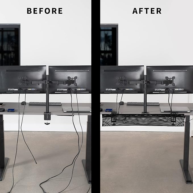 VIVO No Drill Clamp-on 36 inch Mesh Net Under Desk Cable Management Wire Organizer, Adjustable Home Office Standing Desk Cord Storage Sleeve, Black, DESK-AC36MH (Pack of 10)