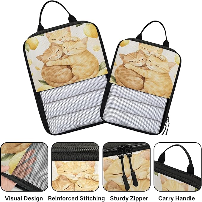 Cute Cats 6 Set Compression Packing Cubes Fruit Lemons Expandable Packing Organizer for Travel Accessories Luggage Suitcase Bag