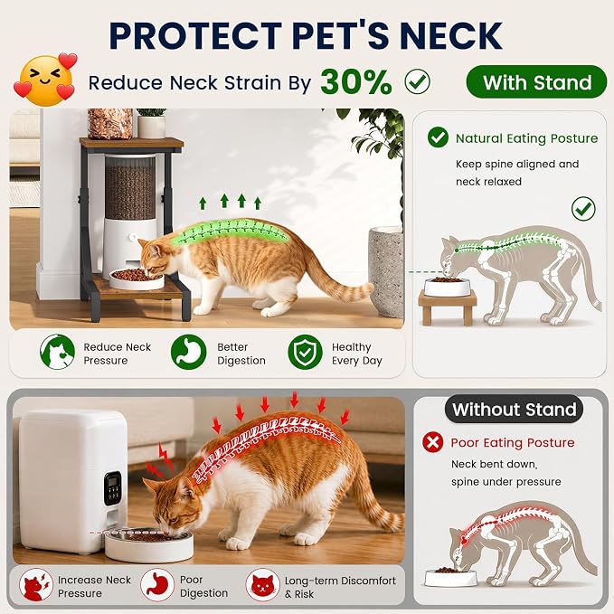 Snughome Adjustable Automatic Cat Feeder Stand, Elevated Cat Feeding Station with 3" Raised Platform, Smart Feeder Riser Table, Helps Promote Comfortable Feeding Posture, Metal Frame & Particleboard