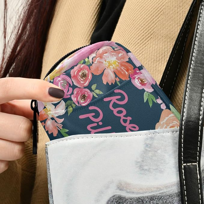 Custom Pill Box 7 Day Pill Case Bag Watercolor Floral Flower Personalized Name Travel Pill Organizer Bag with Zipper Portable Weekly Case Compact Size for Vitamin Supplement Holder