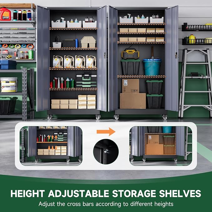 Metal Garage Storage Cabinets with Lock Door and Adjustable Shelves, Steel Tool Cabinets for Home,Office,Warehouse Organisieren (Black Grey, 75" H)