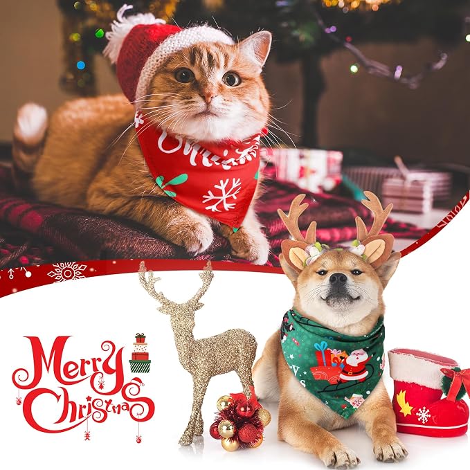 Abbylike 50 Pcs Christmas Dog Bandanas Bulk, Snowman Reindeer Santa