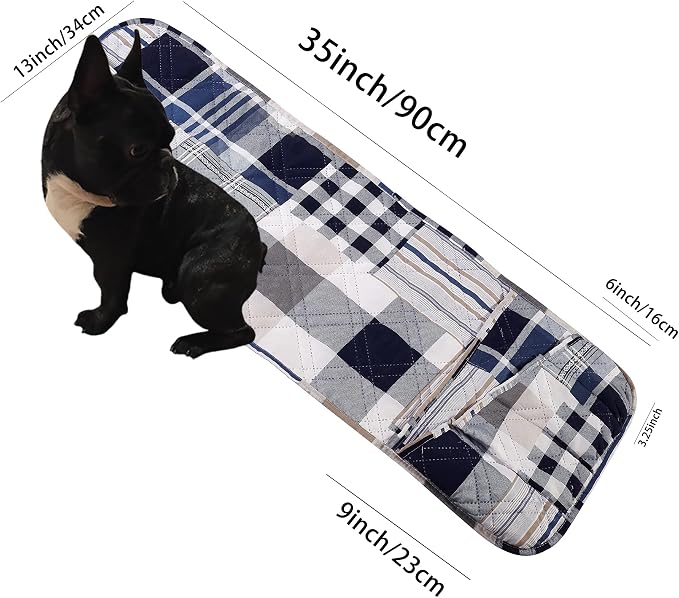 Brilliant Sunshine Blue Plaids & Stripes Couch Armrest Cover, 35"×13" | Washable Magazine Holder, Armrest Organizer & Caddy on Sofa, Recliner, Armchair, Storage for Remote Controls, Phone, iPad