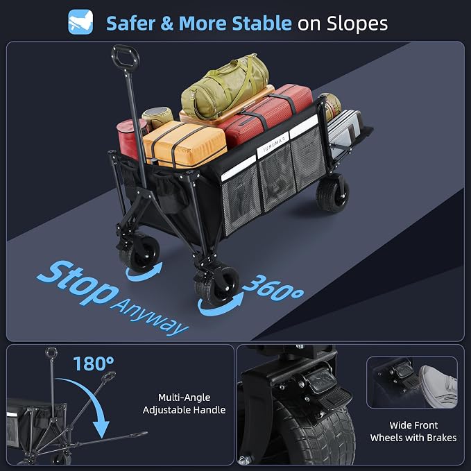50" Extra Long Folding Wagon Cart, Heavy Duty Wagon with 400 lbs Capacity | 360L Large Storage Space for Everyday Hauling