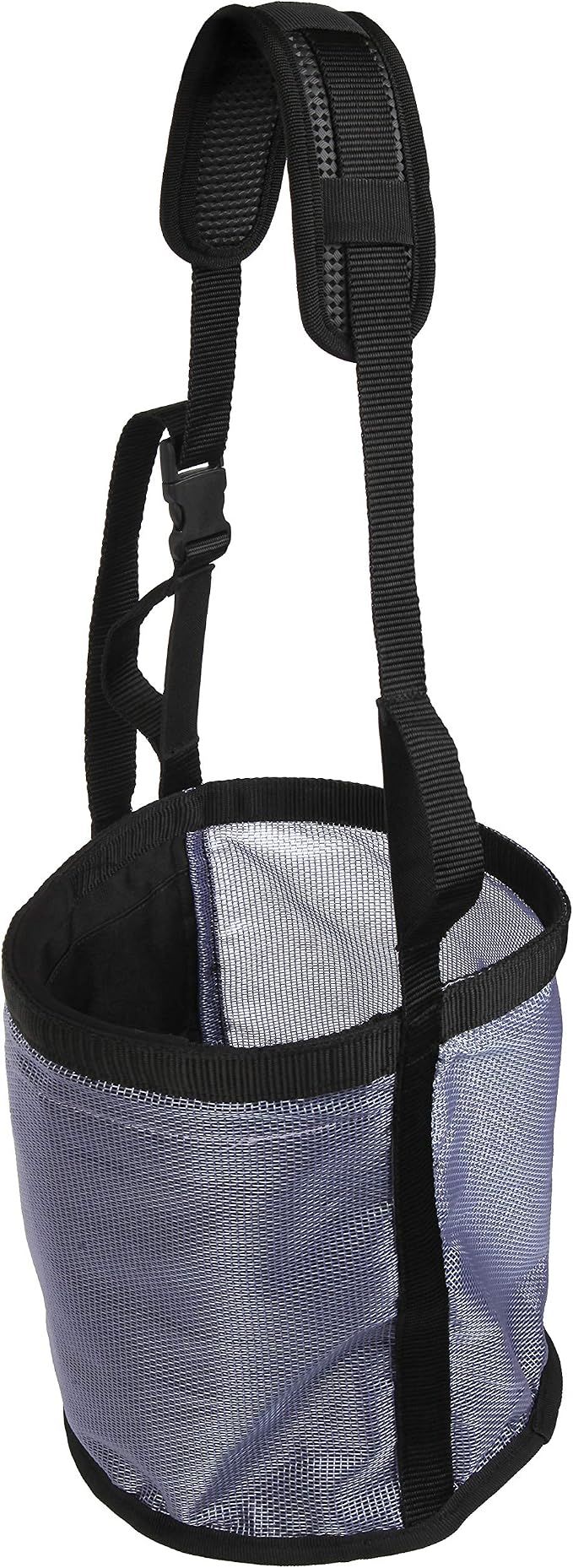 Majestic Ally Horse Feed Bag, Heavy Duty Nylon Mesh Grain Feed Bag, Adjustable Strap with Durable Snap and Elastic Straps, Comfort Neck Pad and Nose Pad- Large (Cob, Dark Gray)