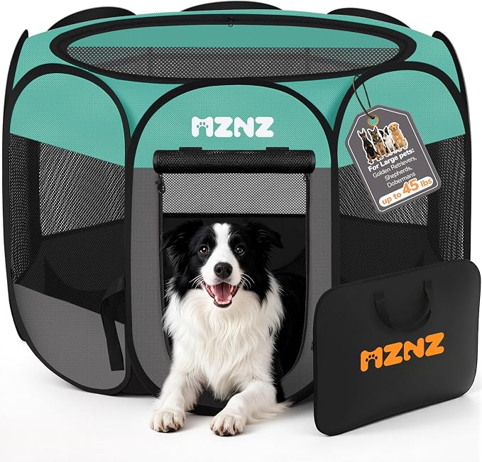 Dog Cat Small Animal Puppy Playpen Crate, Large, Blue | Portable Pop Up Pet Cage Enclosure Tent Kennel Indoor Outdoor with Carrying Case, No Assembly, Camping Use